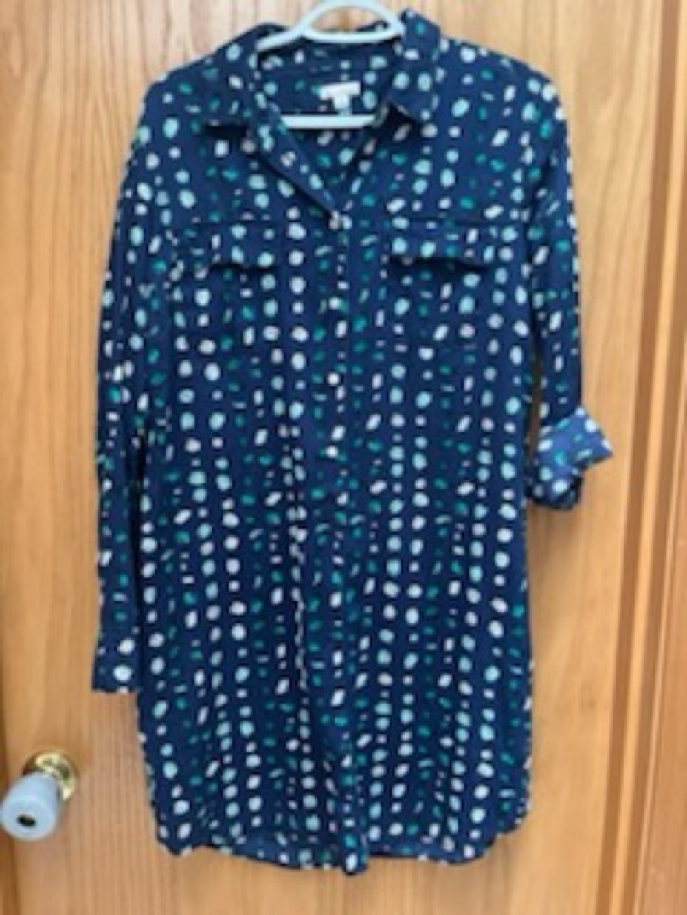 GAP Navy Midi Shirt Dress with White and Teal Dot Print